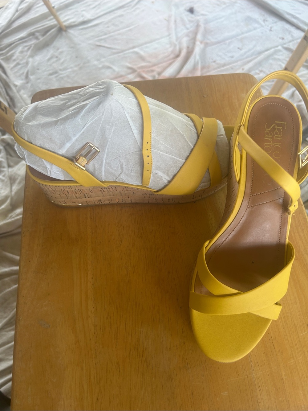 Franco Sarto Bright Yellow Cork Wedge Sandals